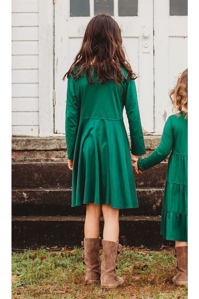Girls Soft Jersey 100% Cotton Long Sleeve Skater Twirly Dress, Alternate, color, Candy Apple