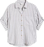 beachlunchlounge Mason Short Sleeve Stripe Button-Up Shirt