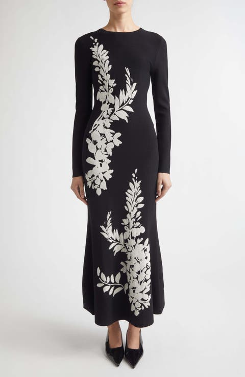 Velvet Jacquard Knit Trumpet Dress