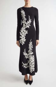 Lela Rose Velvet Jacquard Knit Trumpet Dress