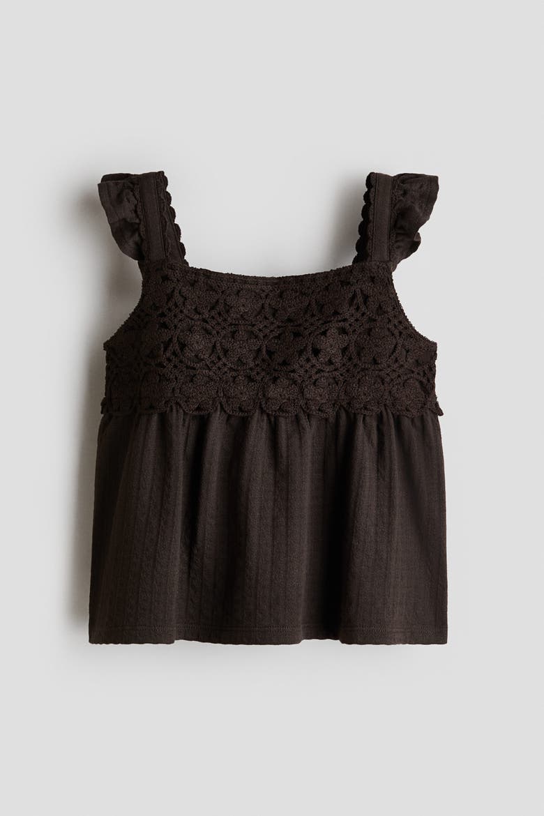Ruffle-trimmed Cotton Top, Alternate, color, Dark brown