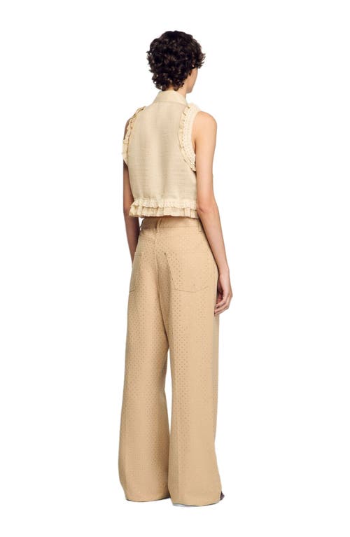Sandro Ruffled Cropped Shirt In Sand