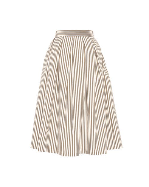 Theo The Label Echo Box Pleat Striped Midi Skirt In Sand