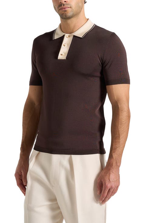 Roux Contrast Detail Luxe Knit Polo Shirt