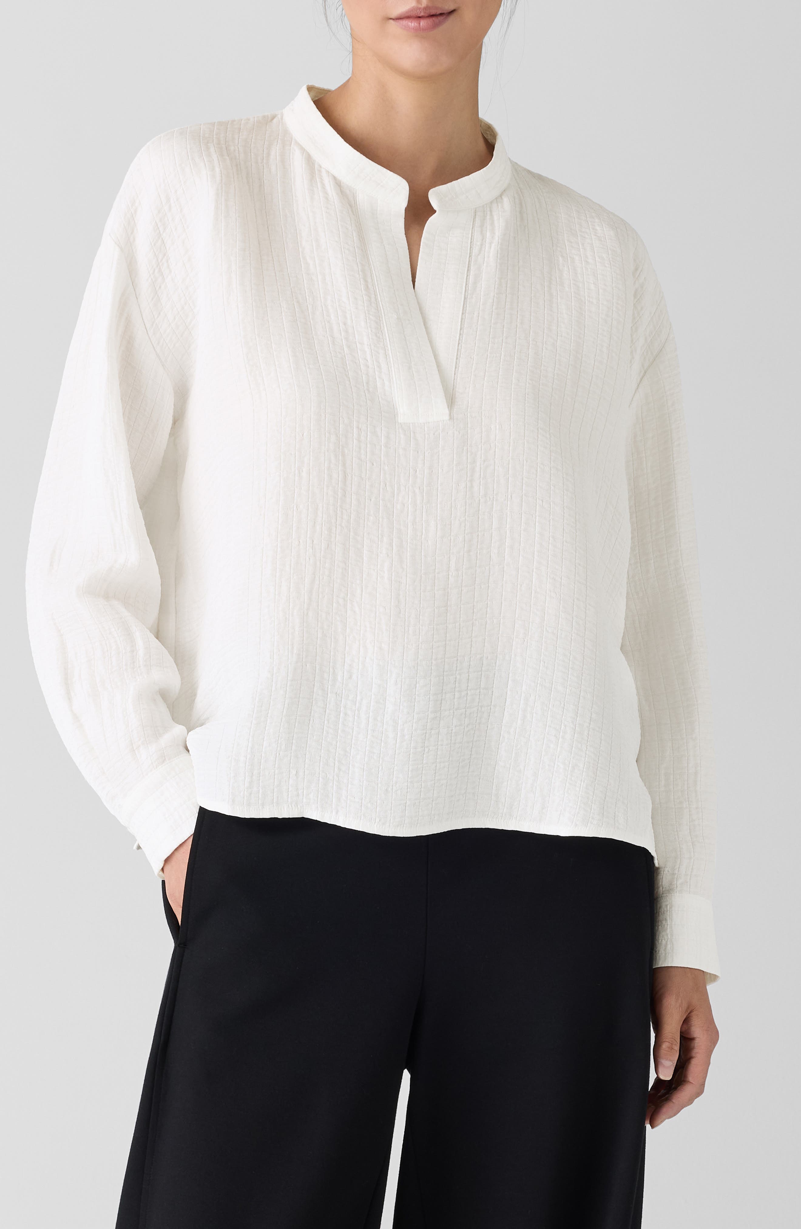 Eileen Fisher Silk & Linen Mandarin Collar Top
