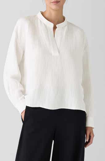 Eileen Fisher Silk & Linen Mandarin Collar Top
