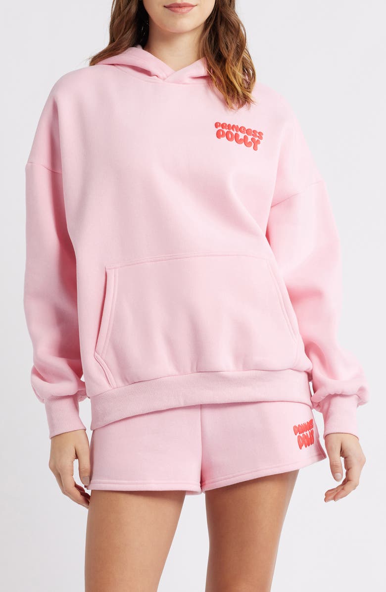Princess Polly Puffy Logo Hoodie, Main, color, Pink