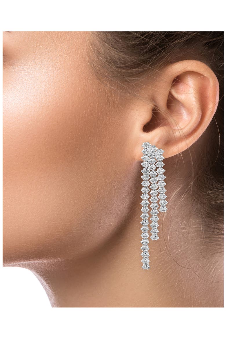 Cubic Zirconia Triple Strand Graduated Drop Earrings, Alternate, color, SILVER