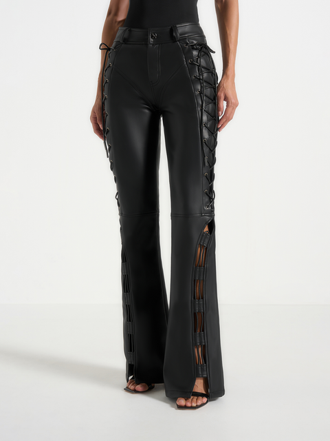 Ambre Leather Lace Up Flared Trousers