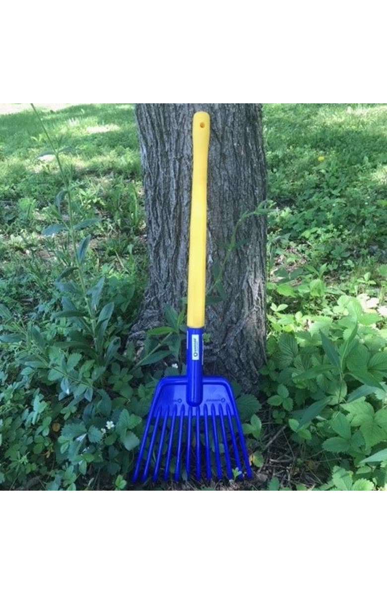 SPIELSTABIL Sturdy Children's Long Handled Leaf Rake Perfect Kids Gardening Tools, Kids Rakes, and Outside Toys for Ages 2 & Up, Alternate, color, Blue Multi