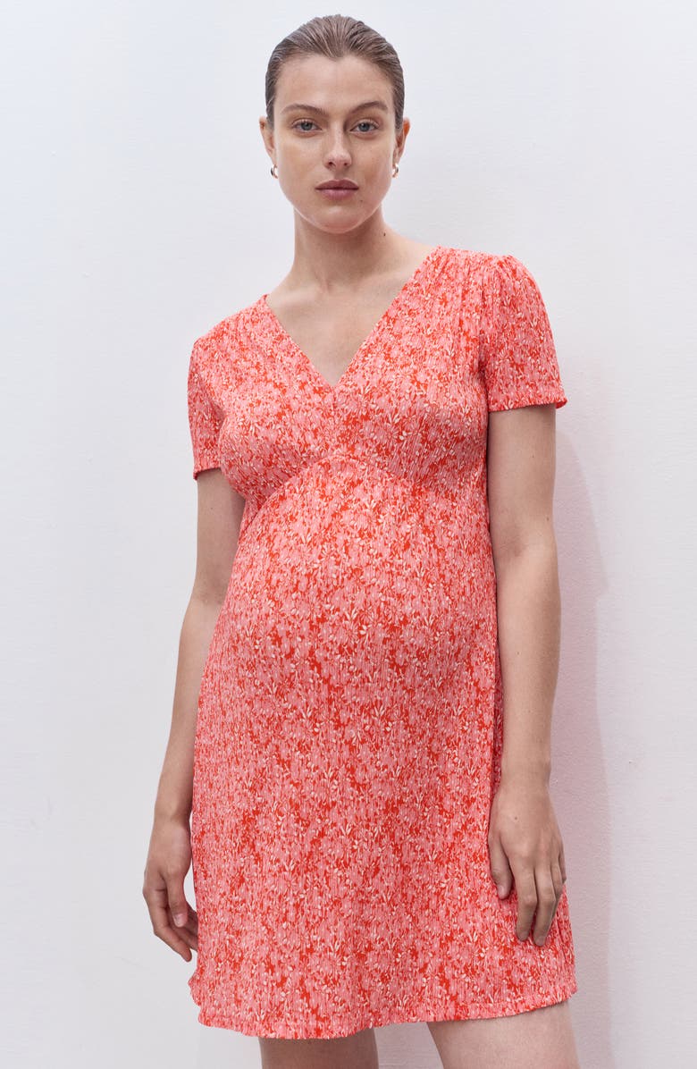 MANGO Floral Print Maternity Minidress, Alternate, color, Coral Red