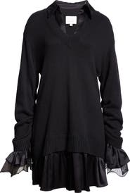 Cinq à Sept Atlas Santina Mixed Media Long Sleeve Sweater Dress