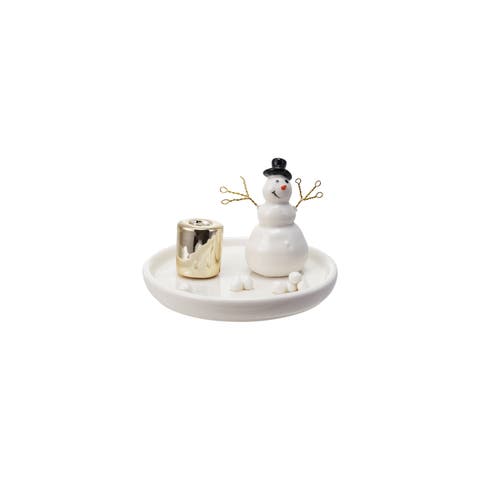 Stoneware and Wire Snowman Taper Candle Holder, White and Black