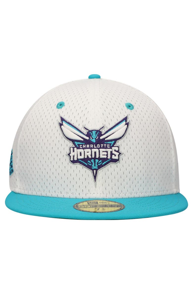 New Era Men's New Era White/Teal Charlotte Hornets Throwback 2Tone 59FIFTY Fitted Hat, Alternate, color, 