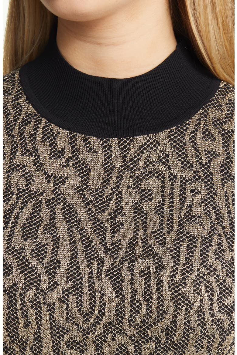 Jacquard Mock Neck Sweater, Alternate, color, BLACK- GOLD JAQUARD