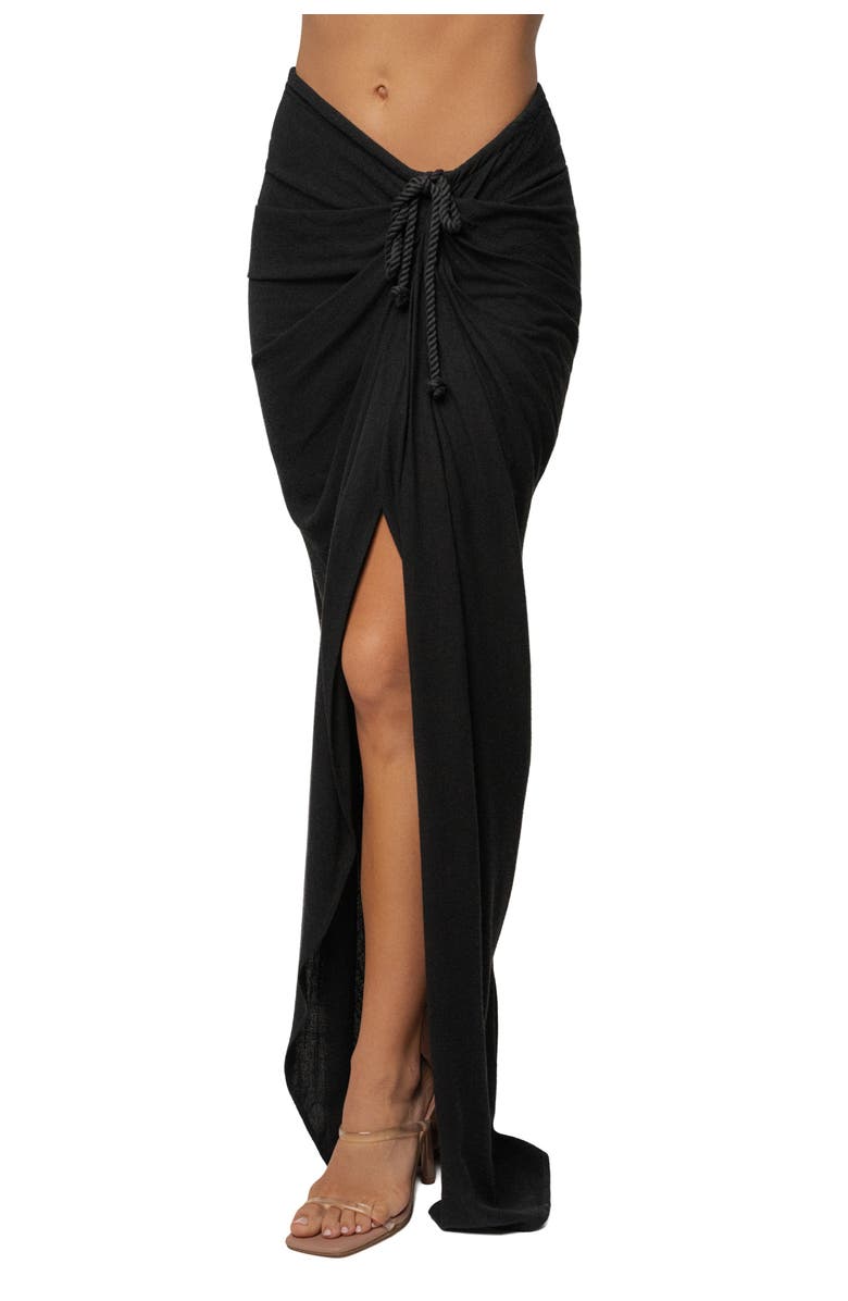 JLUXLABEL Noelia Linen Slit Skirt, Alternate, color, Black