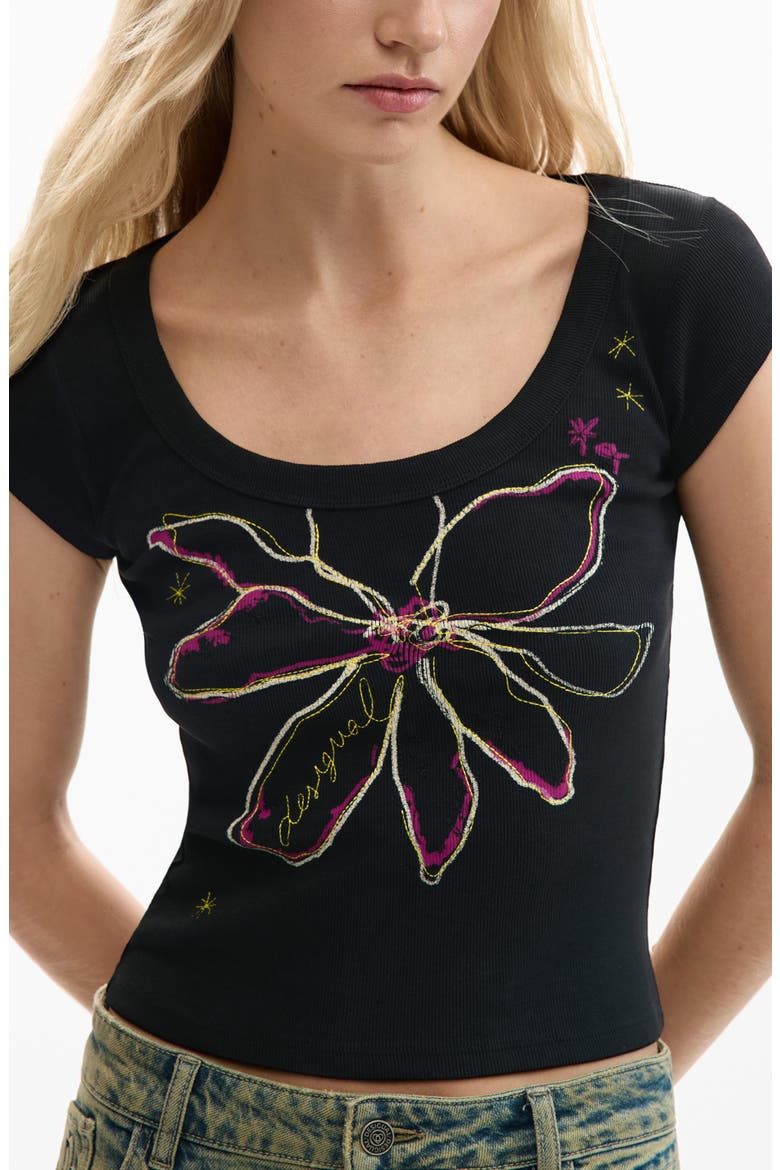 Floral Graphic T-Shirt, Alternate, color, BLACK