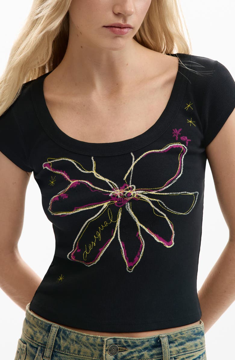 Desigual Floral Graphic T-Shirt, Alternate, color, Black