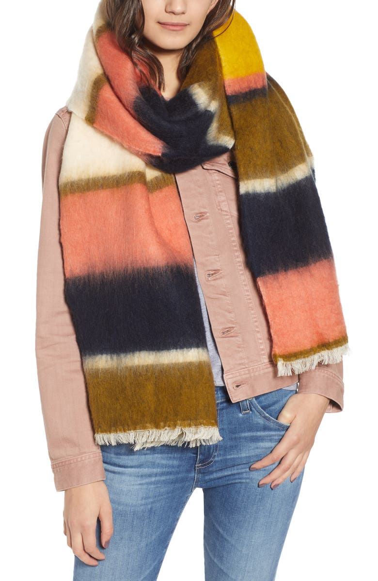 Madewell Fuzzy Multi Stripe Scarf, Main, color, 
