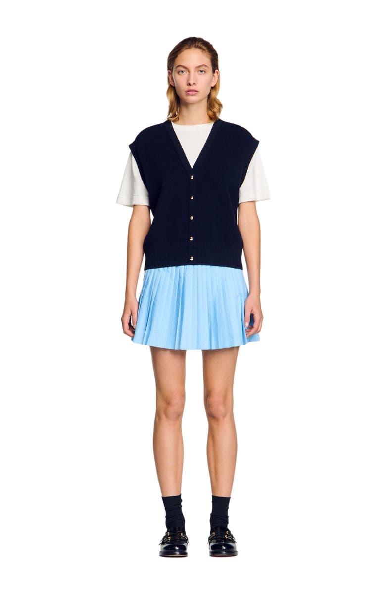 SANDRO Two-tone wool and cashmere sweater, Main, color, Dark Navy