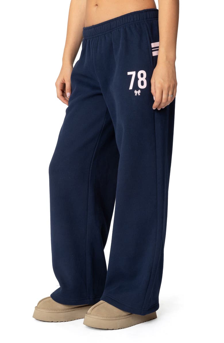 EDIKTED 78 Bow Sweatpants, Alternate, color, Navy