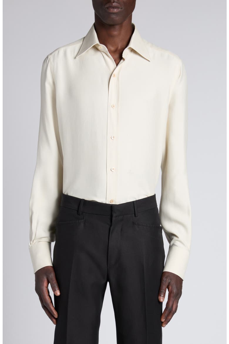 Classic Fit Silk & Curpo Twill Button-Up Shirt, Main, color, CANVAS WHITE