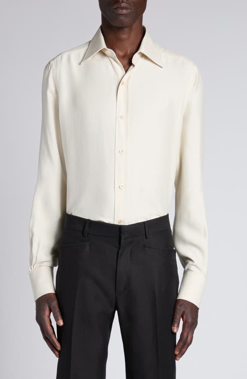 Tom Ford Classic Fit Silk & Curpo Twill Button-up Shirt In Canvas White