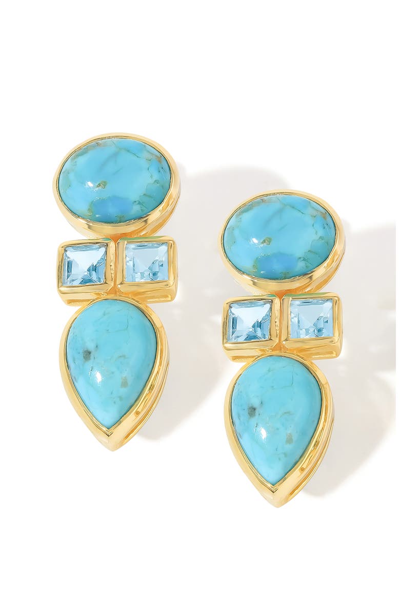 Stabilized Turquoise & Topaz Drop Earrings, Alternate, color, BLUE