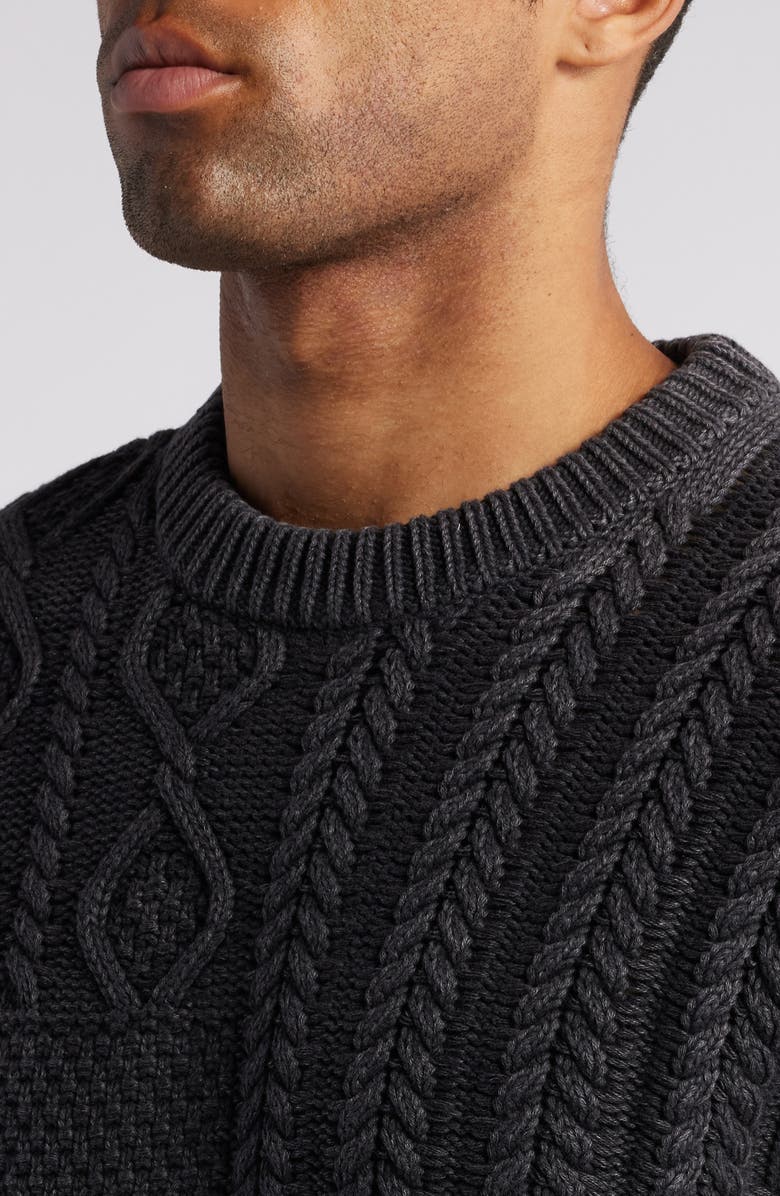 Schott NYC Stonewashed Patchwork Cable Sweater, Alternate, color, 