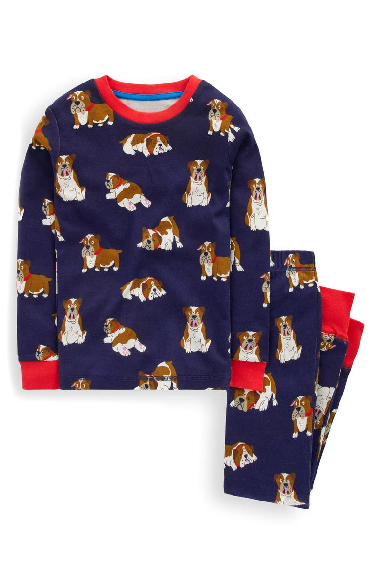 Boden Kids' Print Fitted Two-Piece Cotton Pajamas, Main, color, Medieval Bulldogs