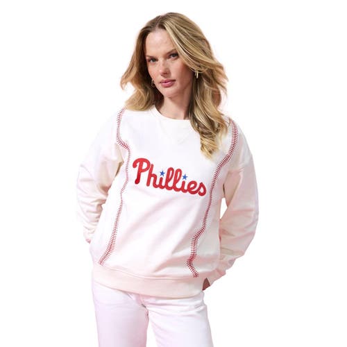 Terez Cream Philadelphia Phillies Baseball Stitch Pullover Sweatshirt In Pink