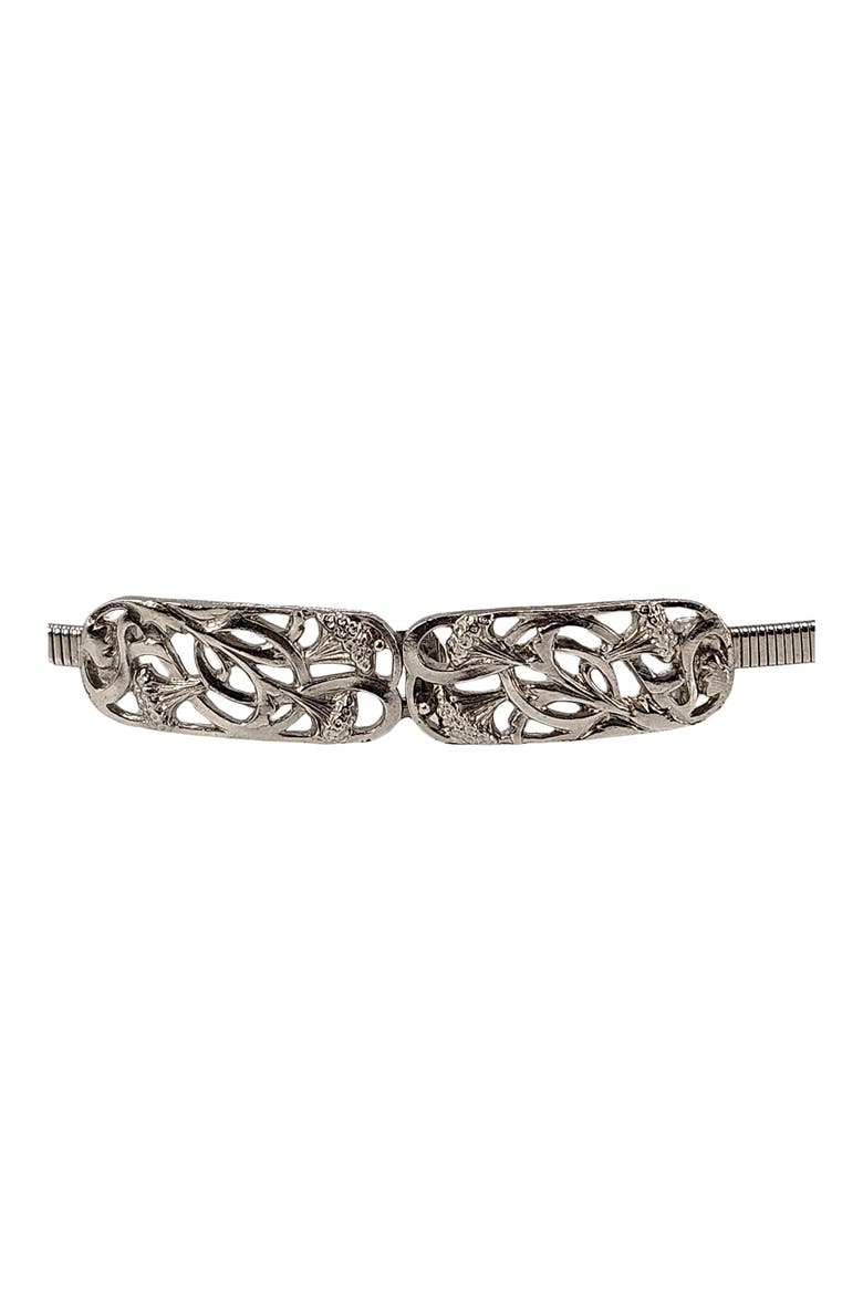 Vintage 1970s Silvertone Bright Floral Buckle Stretch Snake Belt., Alternate, color, Silver