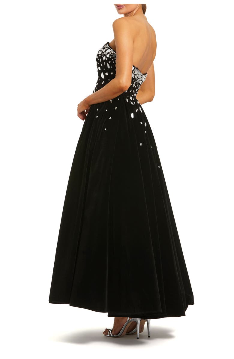Mac Duggal Embellished Velvet Strapless A Line Ankle Dress, Alternate, color, Black