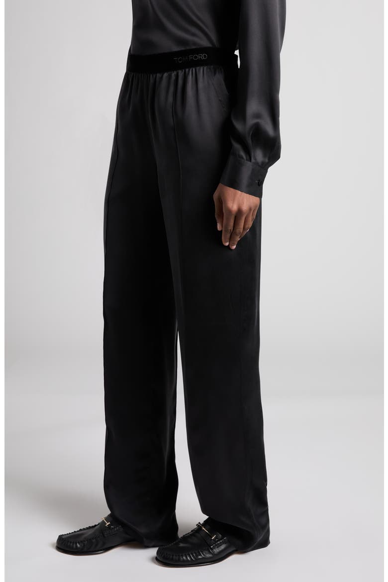 Silk Satin Pajama Pants, Alternate, color, BLACK