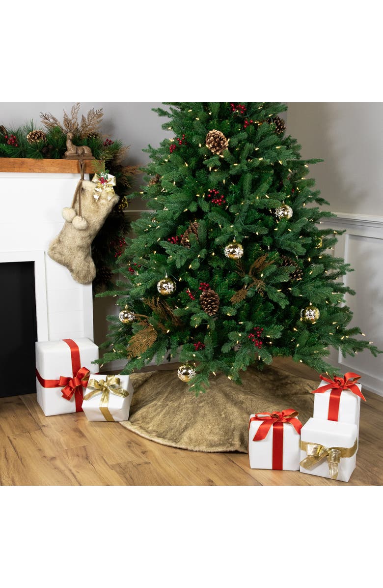 Northlight Faux Fur Christmas Stocking with Pom Poms - 20.5" - Beige and Brown, Alternate, color, 