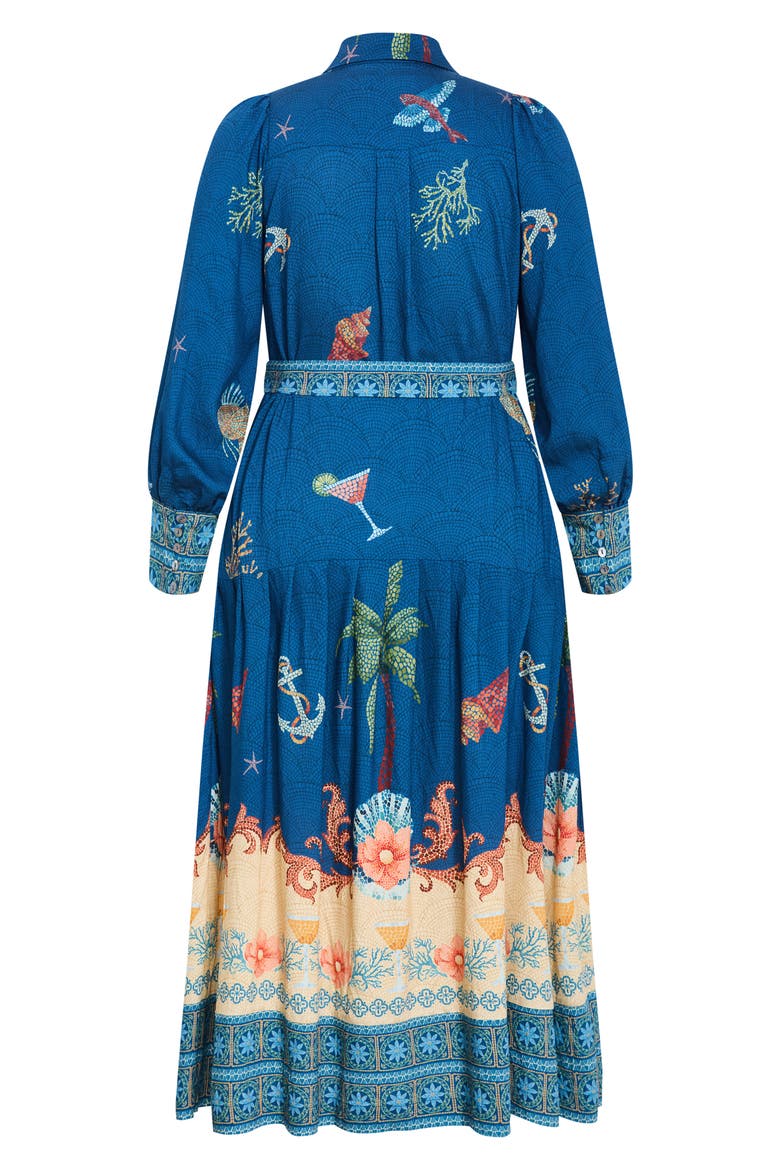 Ezra Mixed Print Long Sleeve Maxi Shirtdress, Alternate, color, NAVY SEA BDR