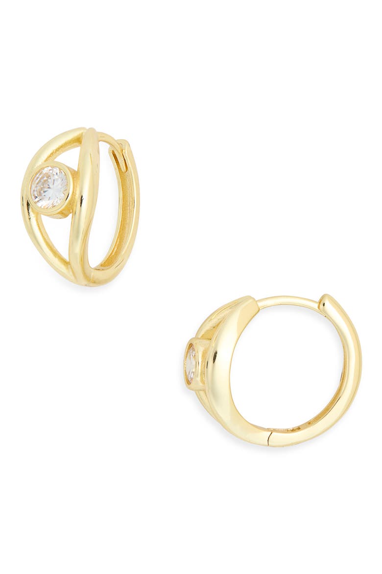 Cubic Zirconia Open Huggie Hoop Earrings, Main, color, GOLD