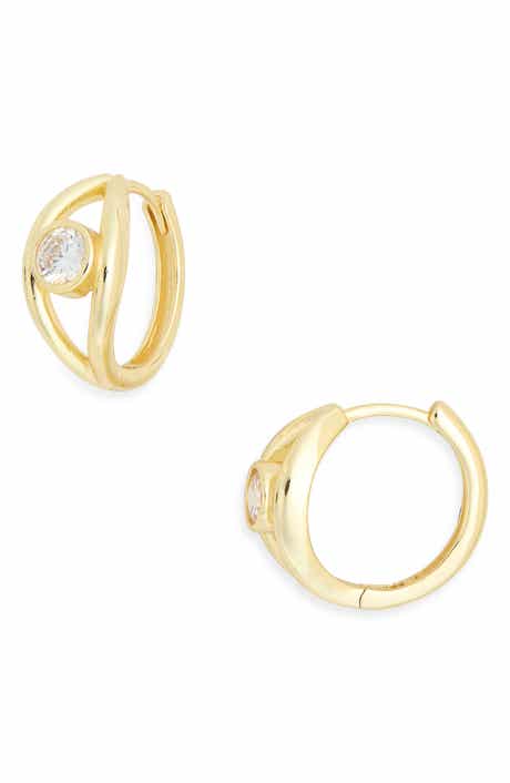 ARGENTO VIVO Cubic Zirconia Open Huggie Hoop Earrings