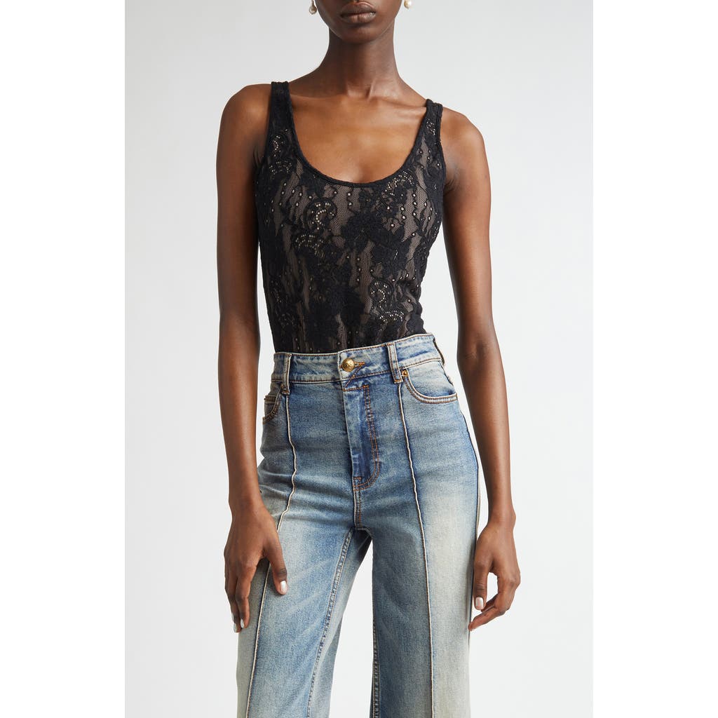 Zimmermann Scoop Neck Lace Bodysuit In Black