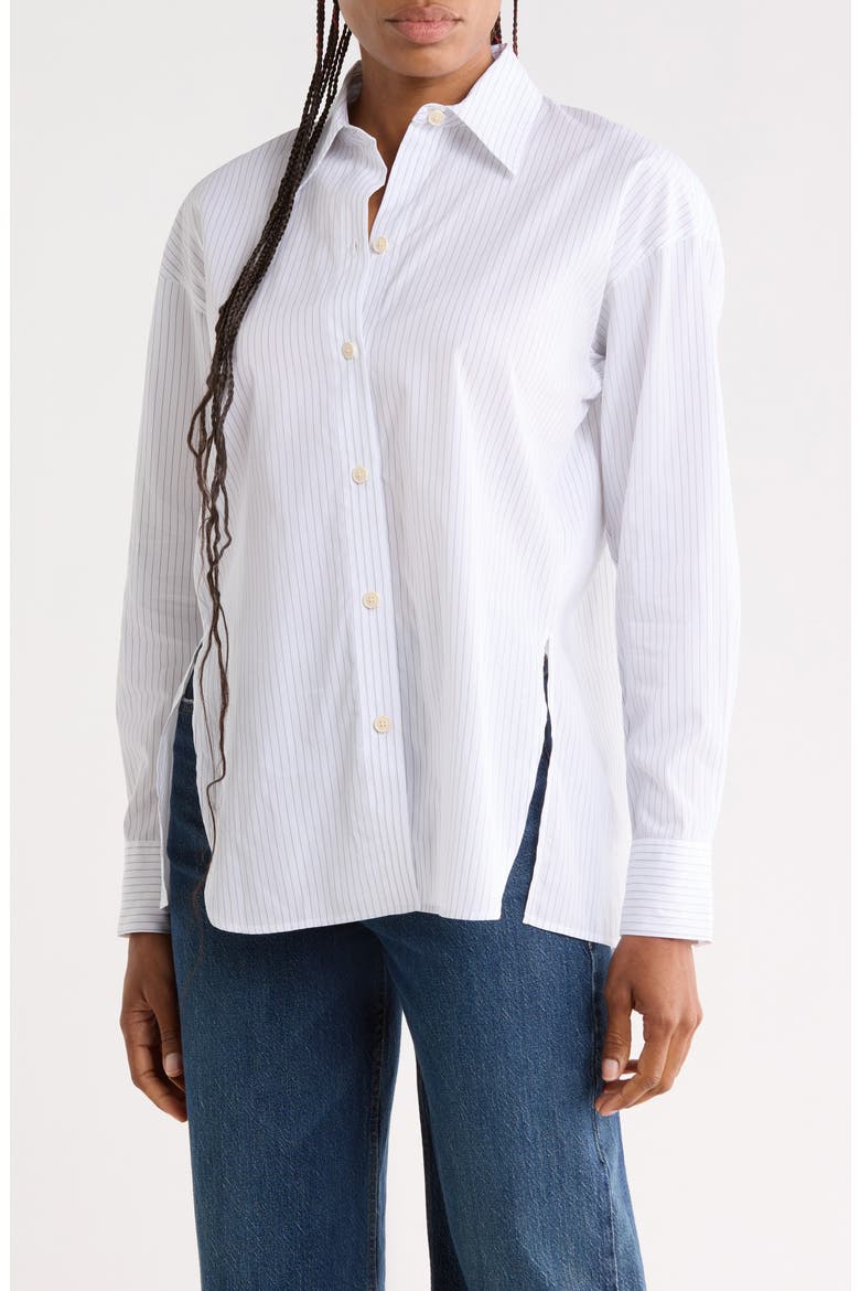 Striped Cotton Button Down Shirt, Main, color, OPTIC WHITE/ FERN