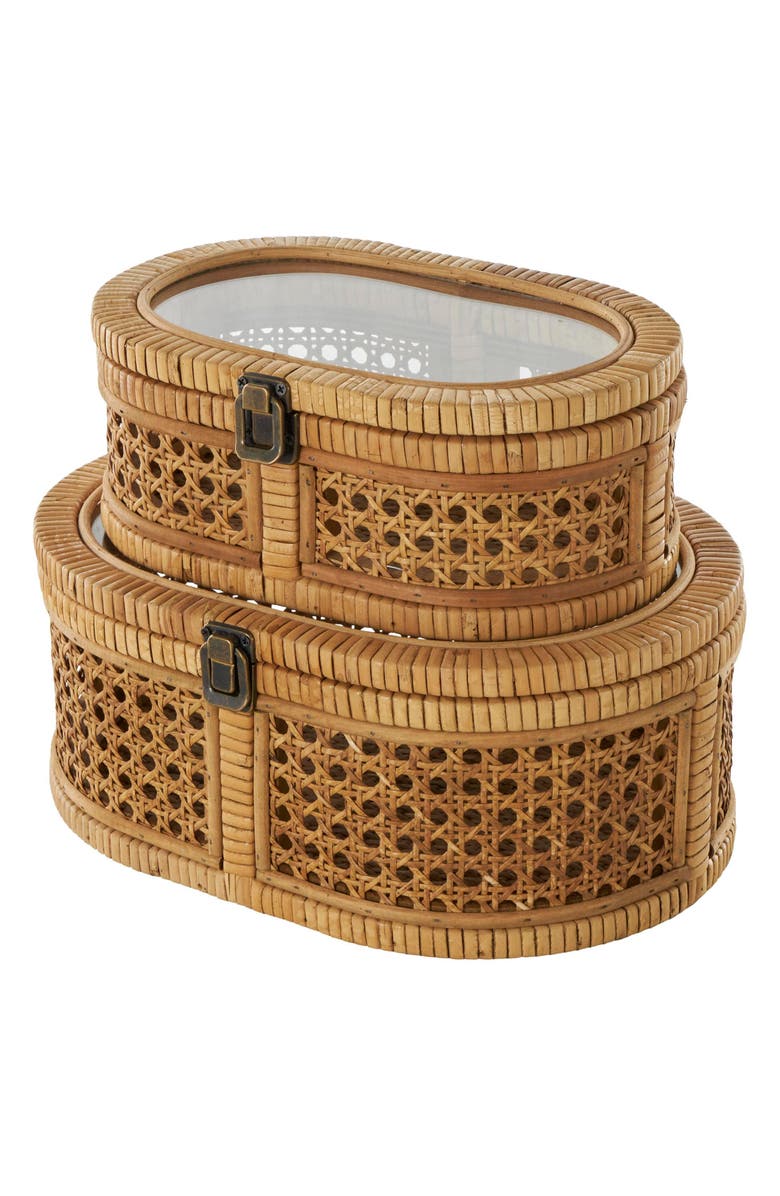 SONOMA SAGE HOME Set of Two Hand Woven Rattan & Glass Lid Storage Box, Alternate, color, 
