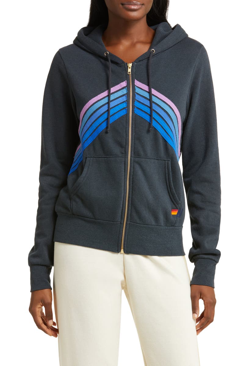 Aviator Nation Mountain Stitch Chevron Stripe Zip-Up Graphic Hoodie, Alternate, color, 