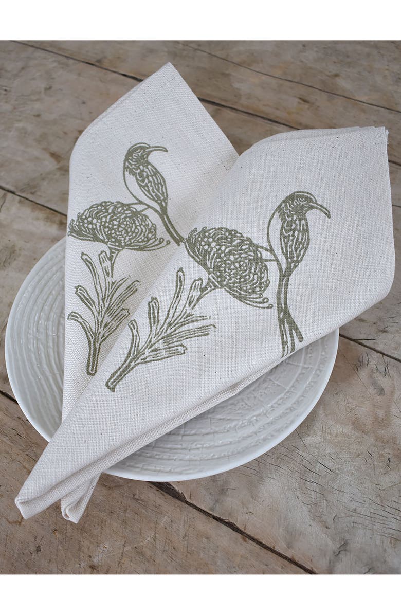 FRENCH HOME Sugarbird Cotton Twill Dinner Napkins, Alternate, color, Sage