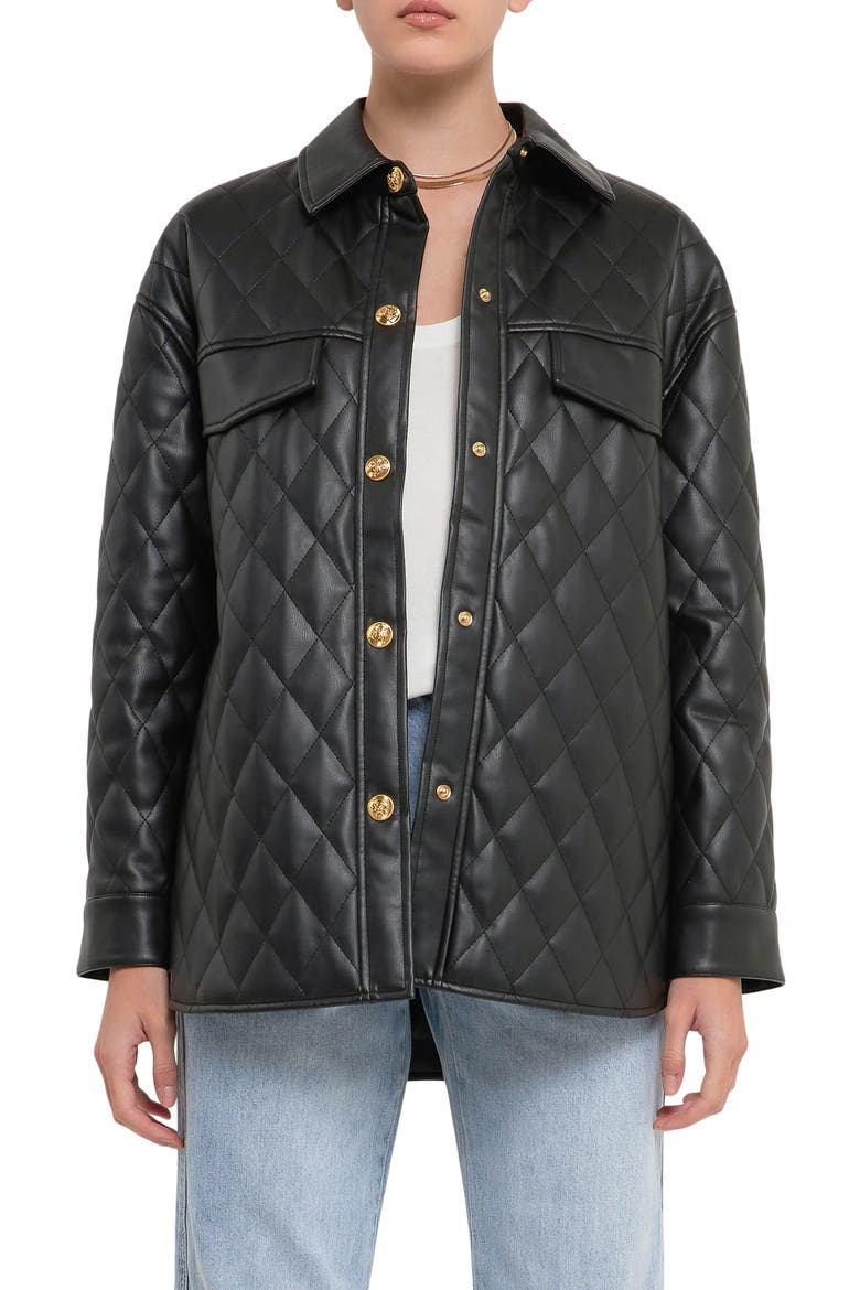 Oversize Quilted Faux Leather Jacket, Main, color, BLACK