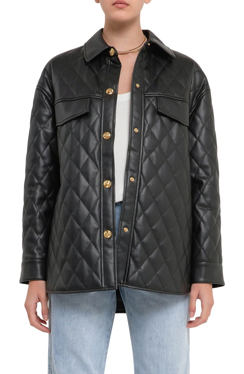 Grey Lab Oversize Quilted Faux Leather Jacket, Main, color, Black