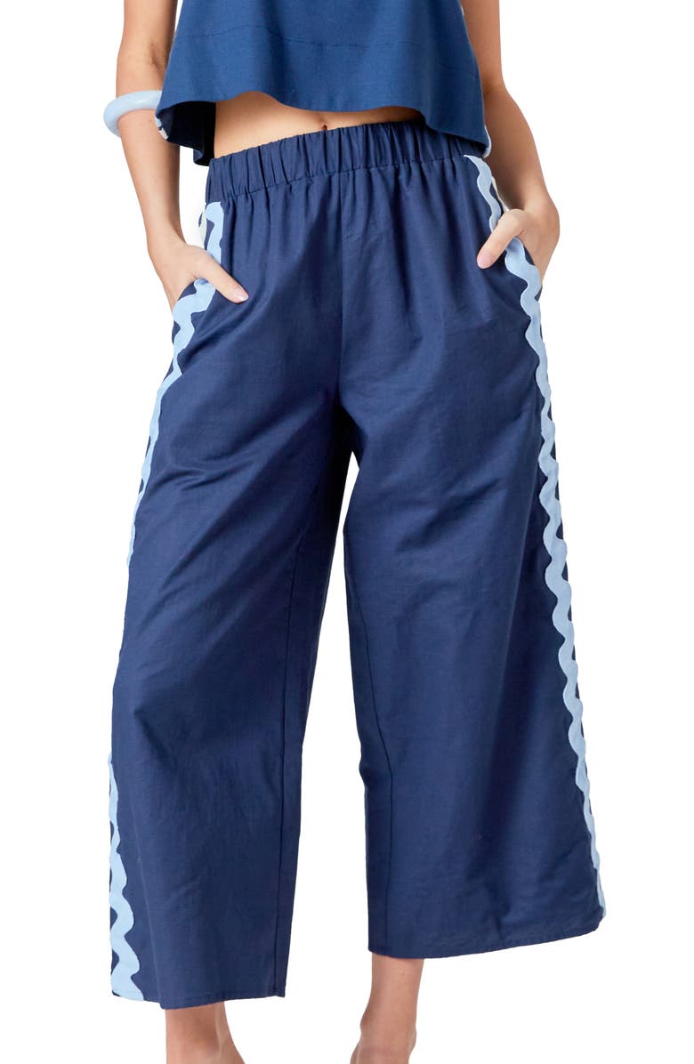 English Factory Rickrack Trim Wide Leg Pants, Alternate, color, 