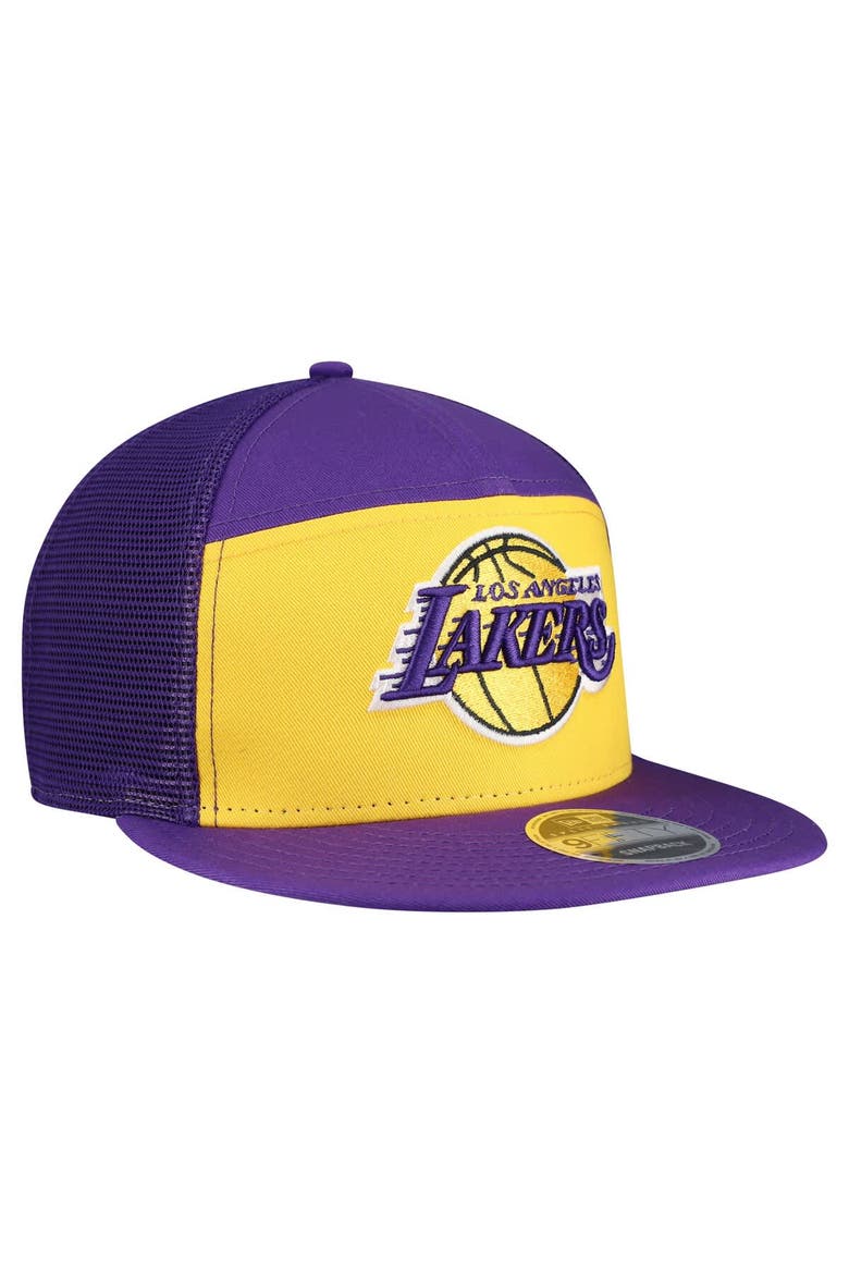 Men's New Era  Gold/Purple Los Angeles Lakers Outdoor Split Panel 9FIFTY Snapback Hat, Alternate, color, Gold