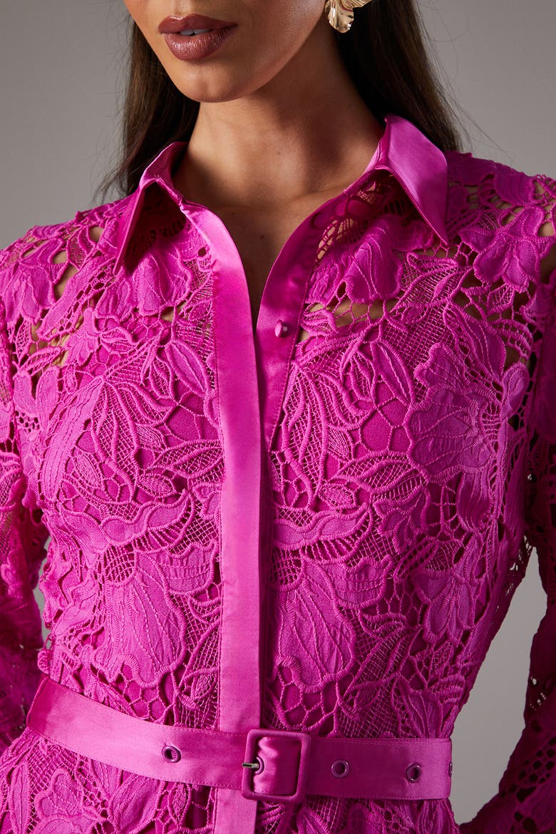 Lace Long Sleeve Shirt Dress, Alternate, color, Magenta