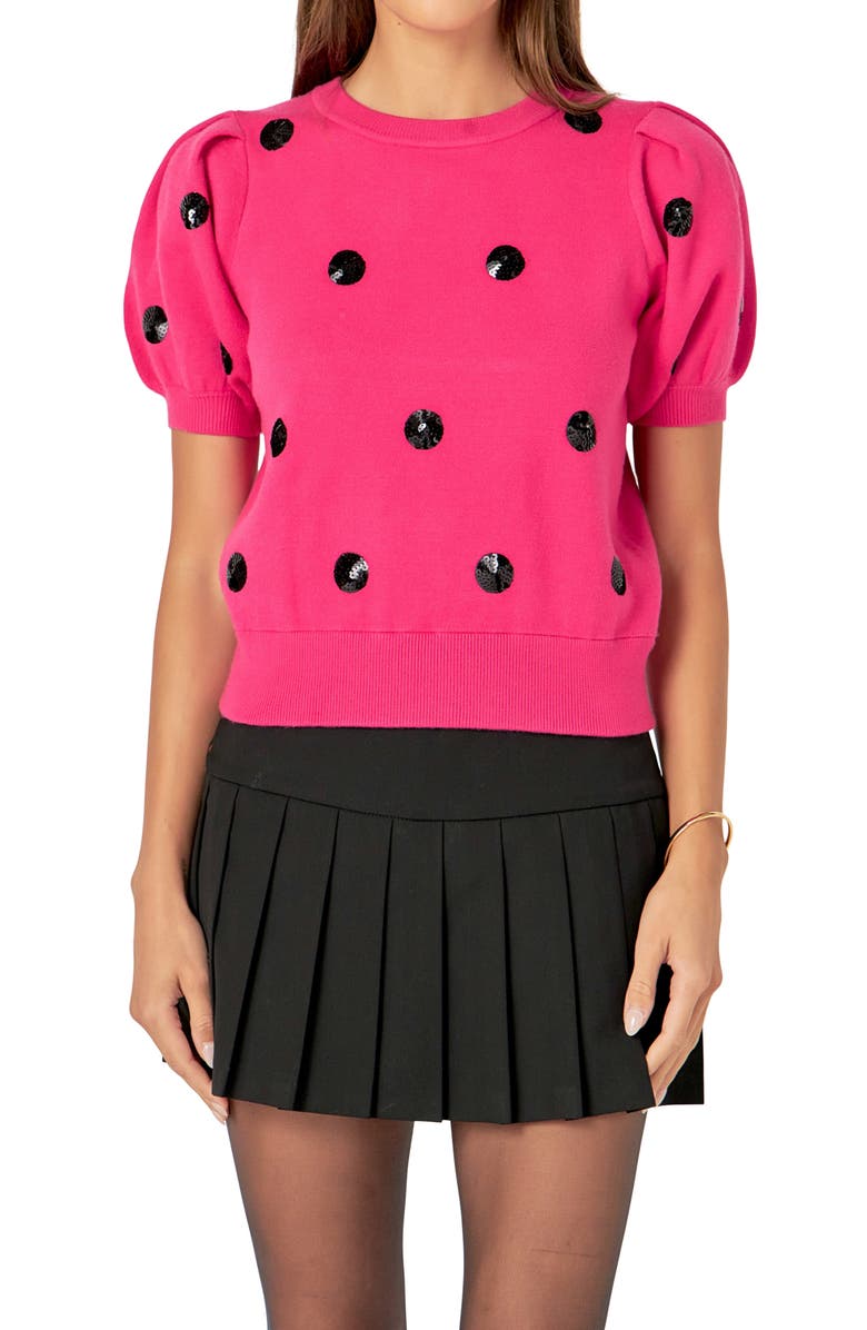 English Factory Sequin Dot Puff Sleeve Sweater, Alternate, color, 
