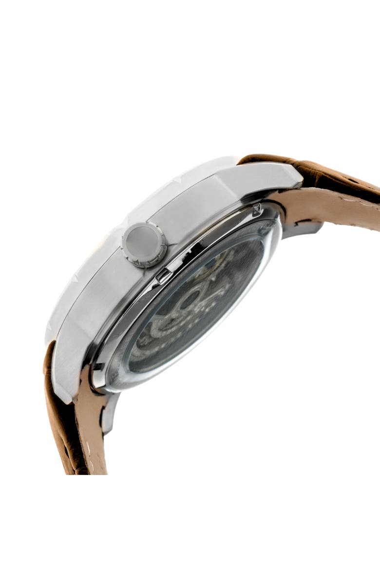 Ryder Skeleton Leather-Band Watch, Alternate, color, Brown/Silver